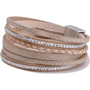 Boho Leather Wrap Bracelet Layered Magnetic Clasp Bohemian Jewelry Gifts